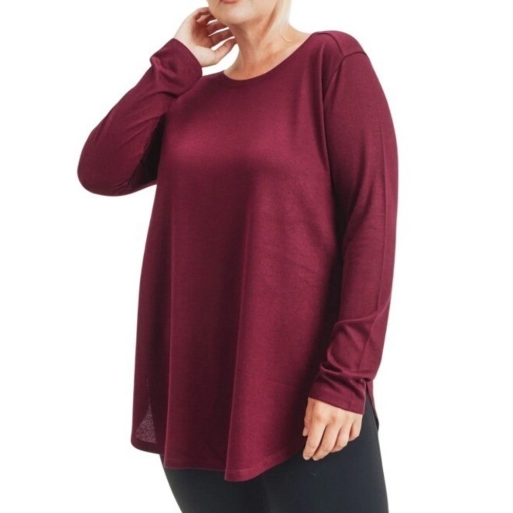 Mono B Women's‎ S Burgundy Long Sleeve Activewear Top Curved Hem